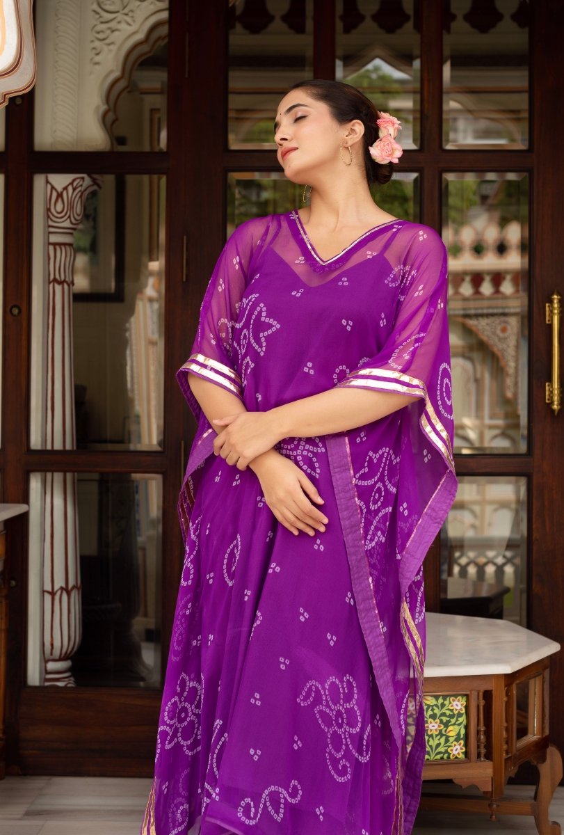 GULABI GALIYAN BANDEJ PURPLE KAFTAN WITH COTTON PANT AND INNER - Pomcha Jaipur