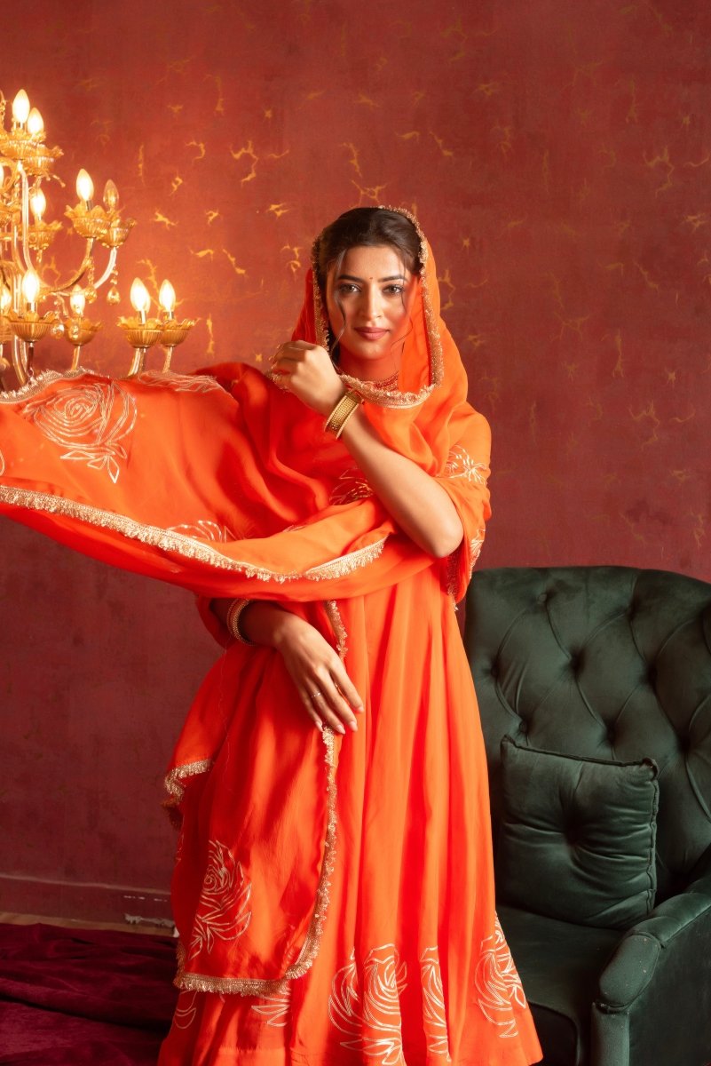 GULFIZAN ORANGE GOTA PATTI ANARKALI SETS WITH DUPATTA - Pomcha Jaipur