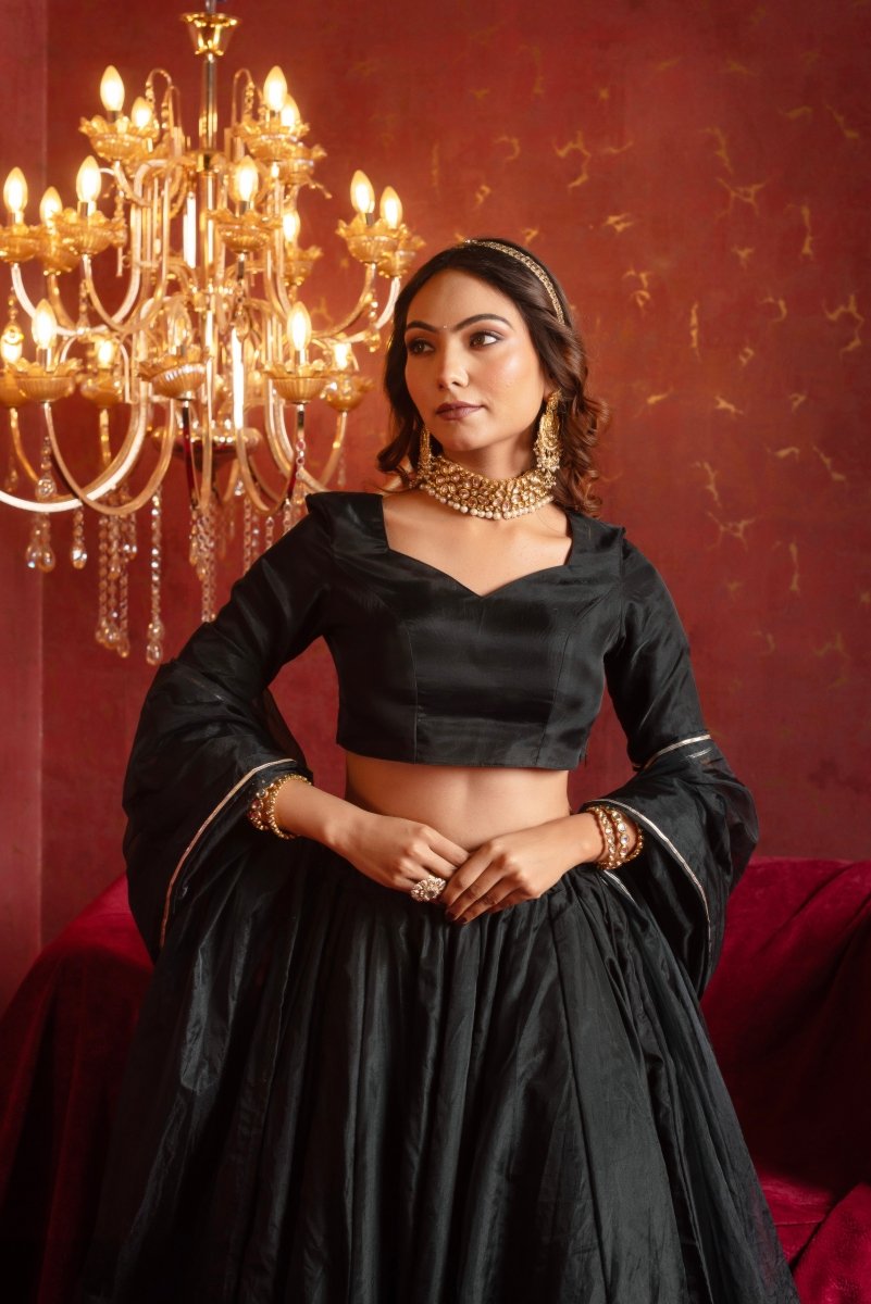 GULFIZAN PATAKA BLACK KAMAL GOTA PATTI ORGANZA LEHENGA SETS WITH ORGANZA DUPATTA - Pomcha Jaipur