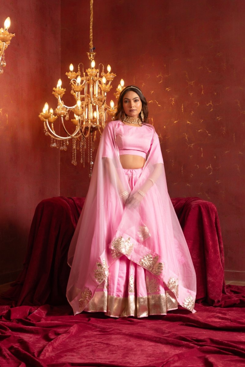 GULFIZAN PYAARI GULAABI HANDMADE GOTA PATTI ORGANZA LEHENGA SETS WITH ORGANZA DUPATTA - Pomcha Jaipur