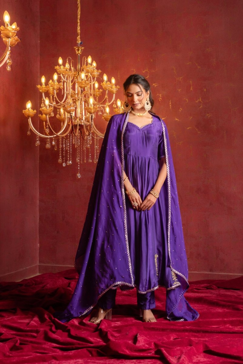 GULFIZAN SHAHI JAMUNI HAND WORK SILK ANARKALI SET WITH ORGANZA DUPATTA - Pomcha Jaipur