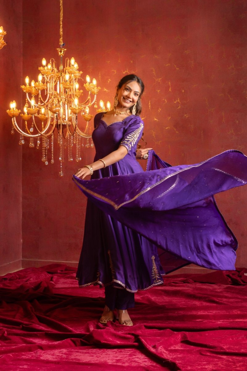 GULFIZAN SHAHI JAMUNI HAND WORK SILK ANARKALI SET WITH ORGANZA DUPATTA - Pomcha Jaipur