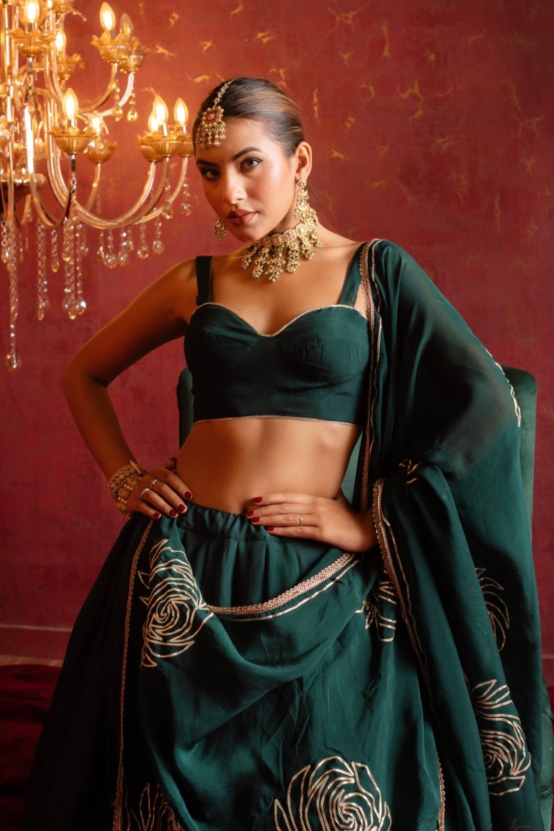 GULFIZAN SULTANA GREEN ORGANZA GOTA PATTI LEHENGA SETS WITH ORGANZA DUPATTA - Pomcha Jaipur