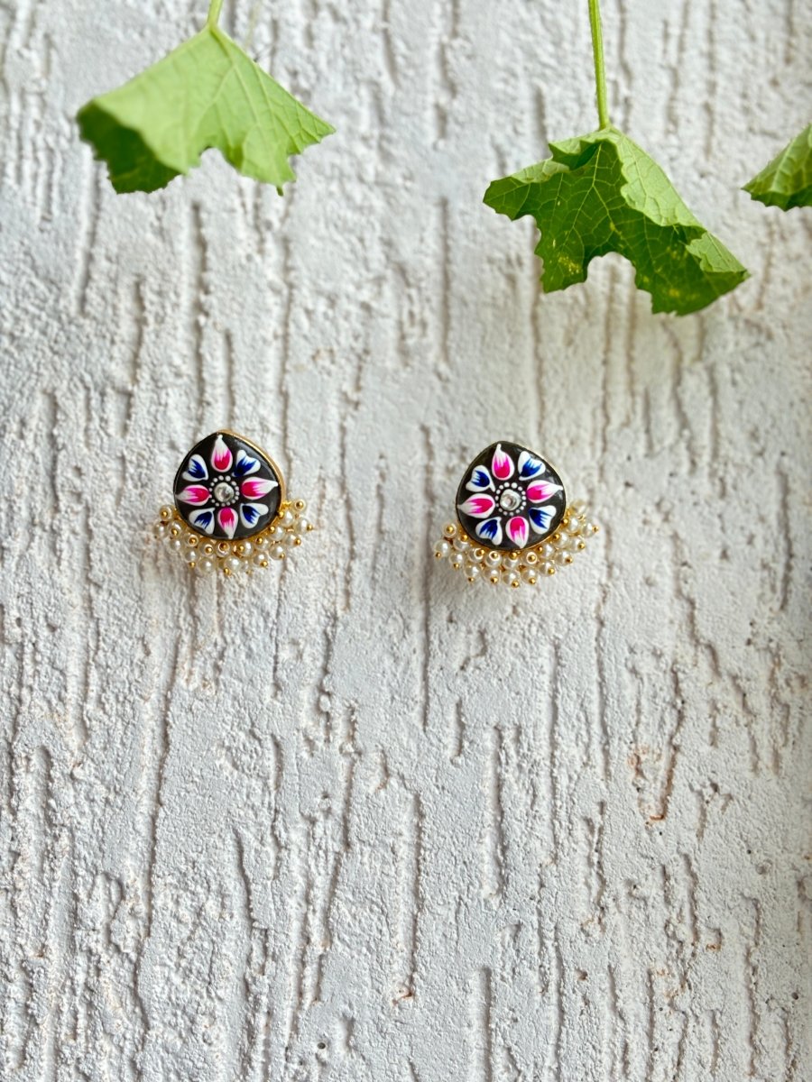 JAIPURI HAND PAINTED STONE PEARL EARRING SET - Pomcha Jaipur