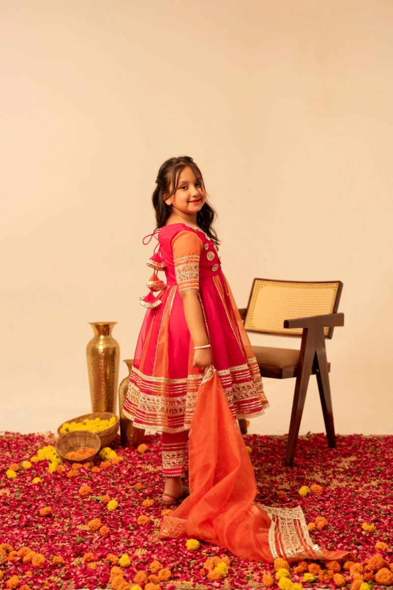 KHILKARI CANDY CANE ORGANZA ANARKALI SET - Pomcha Jaipur