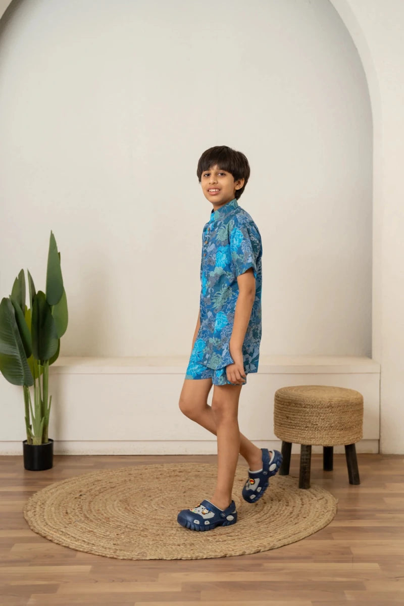 KHILKARI COOL BLUE SUMMERY COTTON CO-ORD SET - Pomcha Jaipur