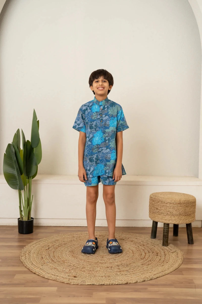 KHILKARI COOL BLUE SUMMERY COTTON CO-ORD SET - Pomcha Jaipur
