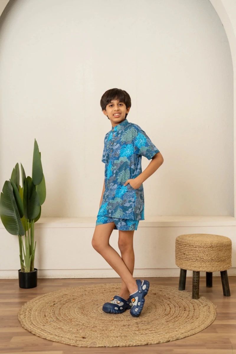 KHILKARI COOL BLUE SUMMERY COTTON CO-ORD SET - Pomcha Jaipur
