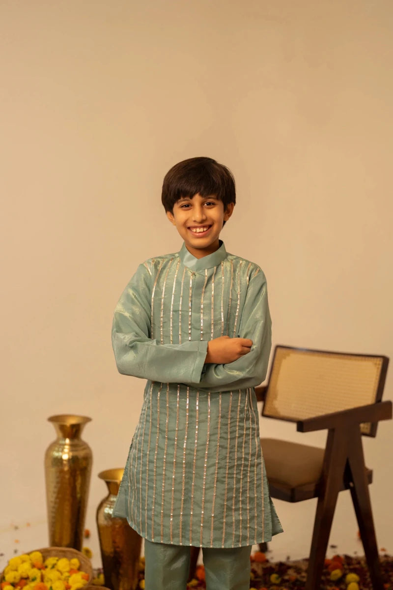 KHILKARI COSMOS BLUE KURTA SET - Pomcha Jaipur