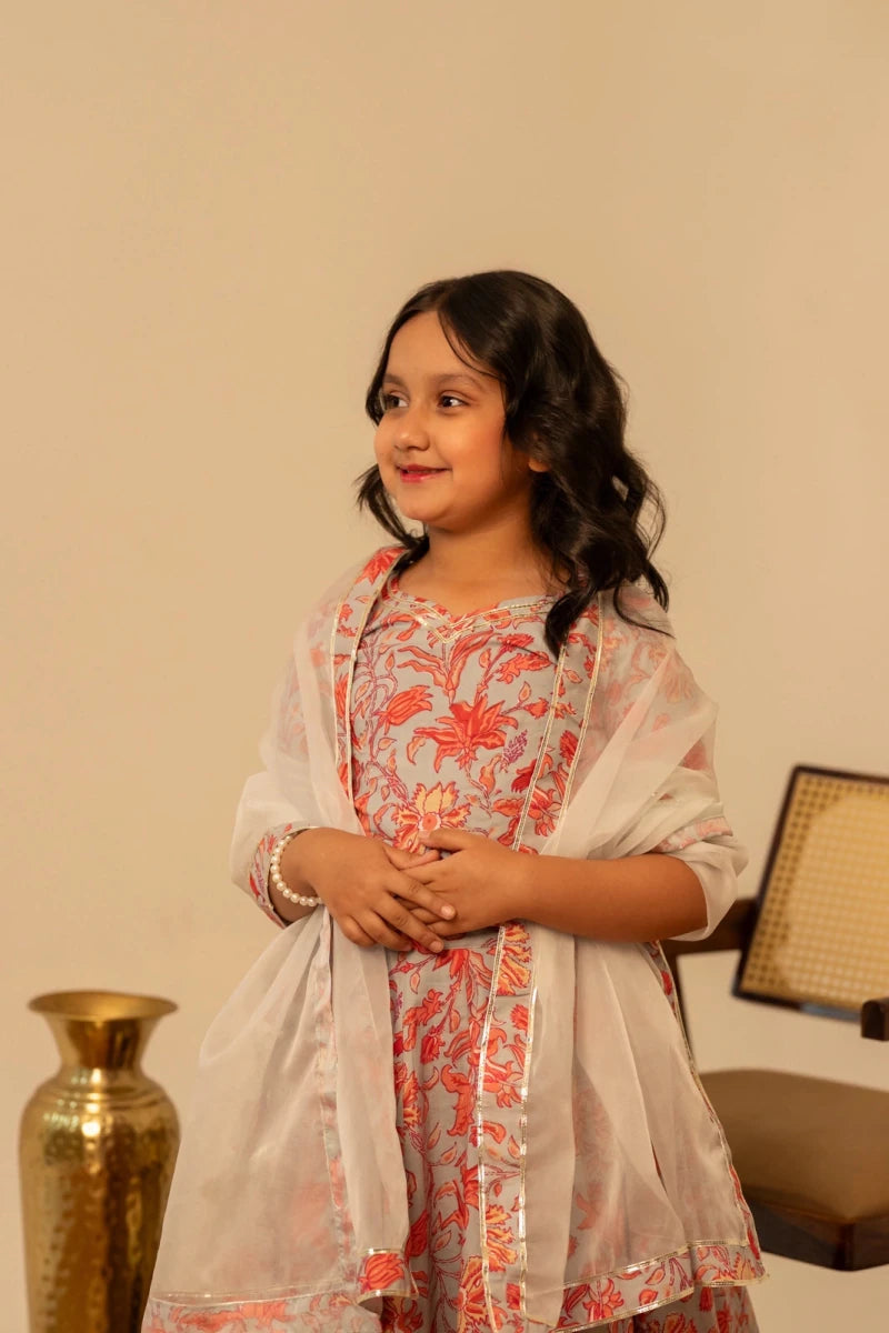 KHILKARI FLOWY FLOWERY COTTON LEHENGA SET - Pomcha Jaipur