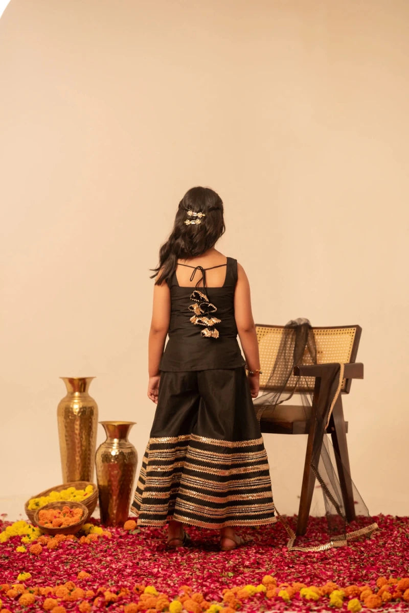 KHILKARI MIDNIGHT MAGIC COTTON SILK SHARARA SET - Pomcha Jaipur