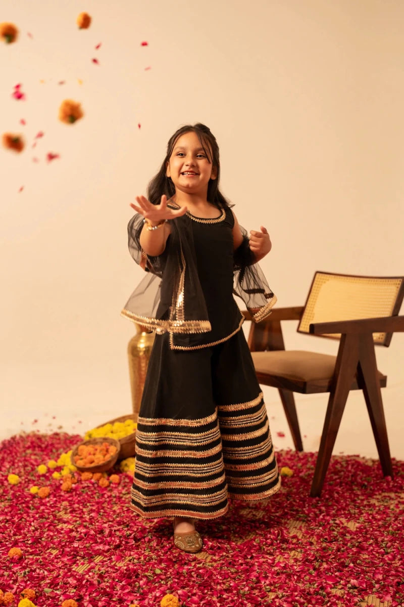 KHILKARI MIDNIGHT MAGIC COTTON SILK SHARARA SET - Pomcha Jaipur