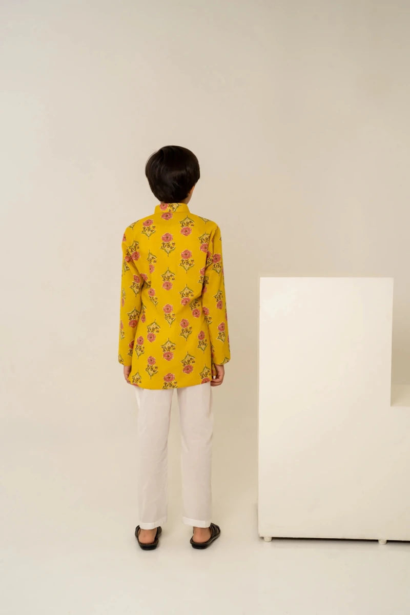KHILKARI PEELA PHOOL HAND BLOCK KURTA SET - Pomcha Jaipur