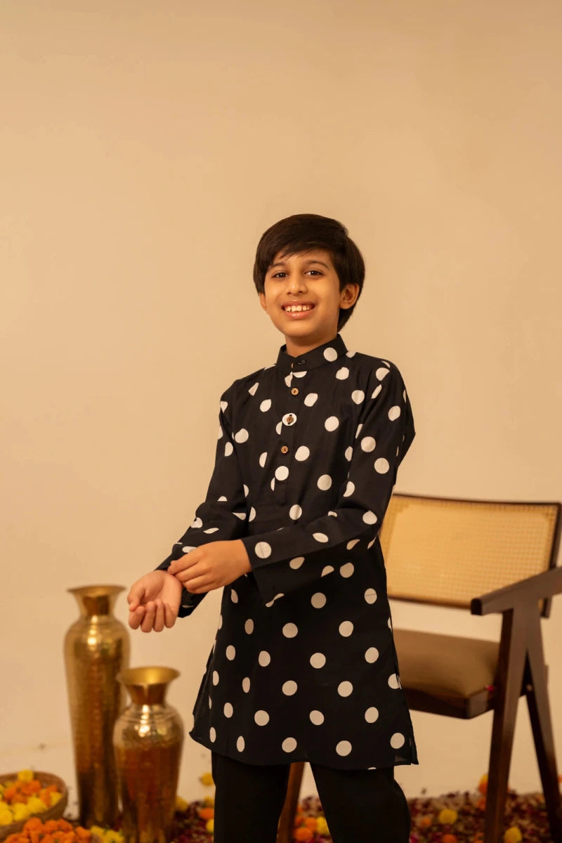 KHILKARI POLKA DOT COTTON KURTA SET - Pomcha Jaipur