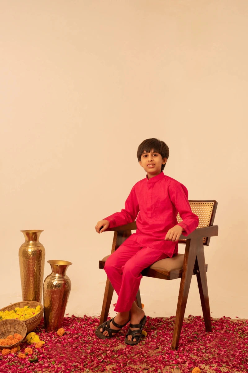 KHILKARI POPPY PINK ORGANZA KURTA SET - Pomcha Jaipur