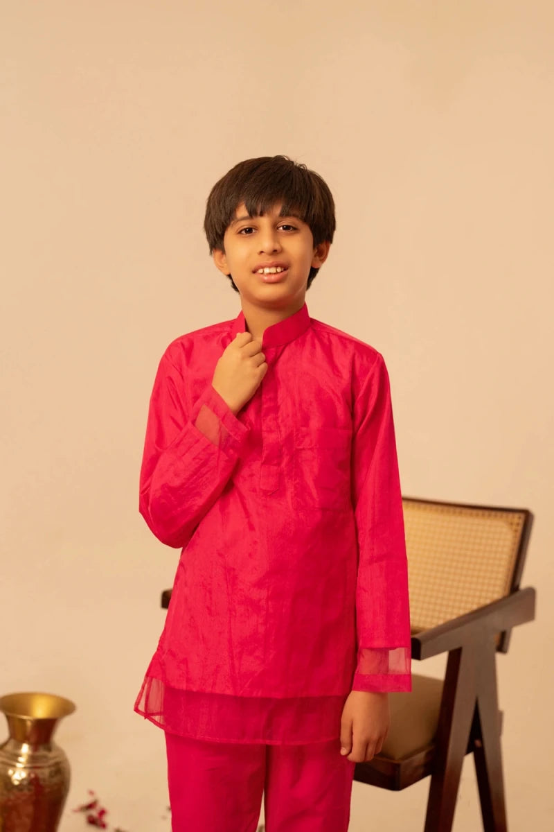 KHILKARI POPPY PINK ORGANZA KURTA SET - Pomcha Jaipur