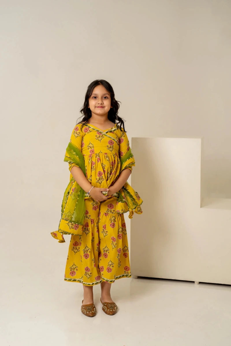 KHILKARI THE HONEY BEE COTTON SHARARA SET - Pomcha Jaipur