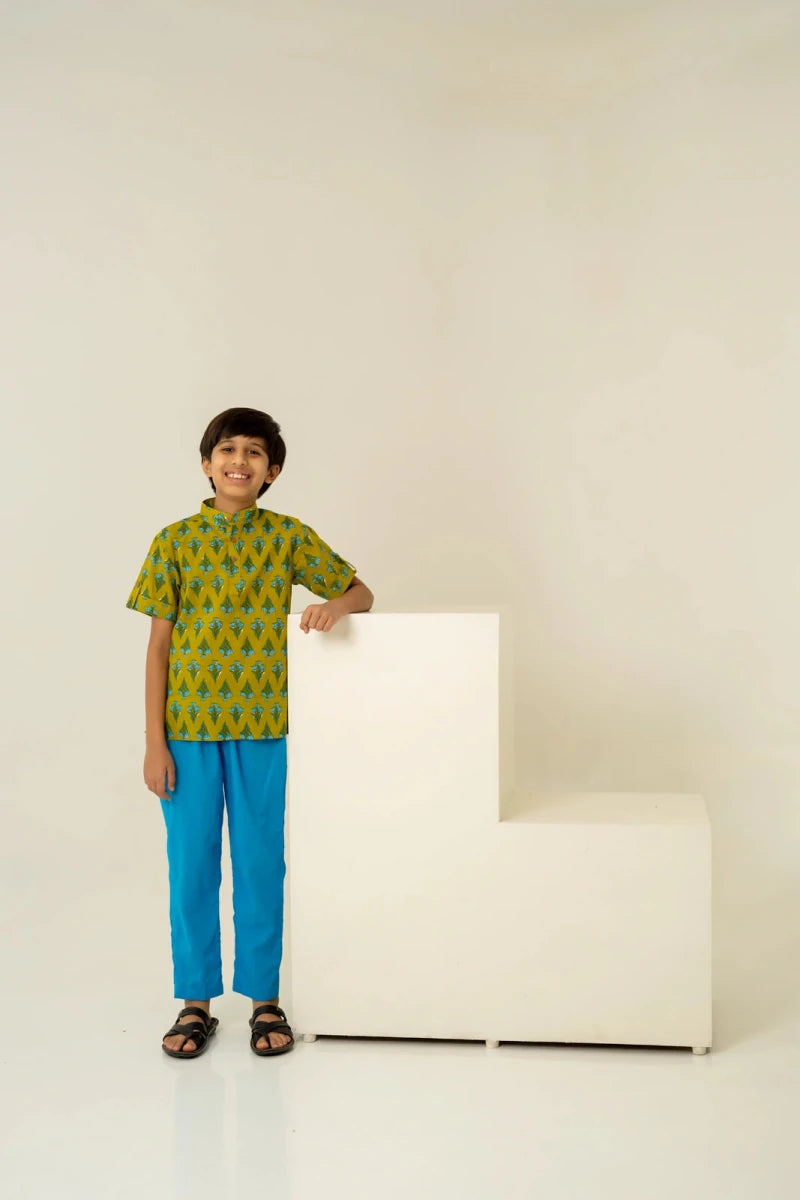 KHILKARI THE JOLLY JUNGLE HAND BLOCK COTTON SHIRT SET - Pomcha Jaipur