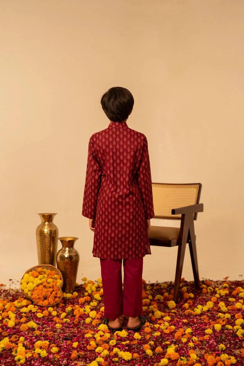 KHILKARI THE MARRON BUTI KURTA SET - Pomcha Jaipur