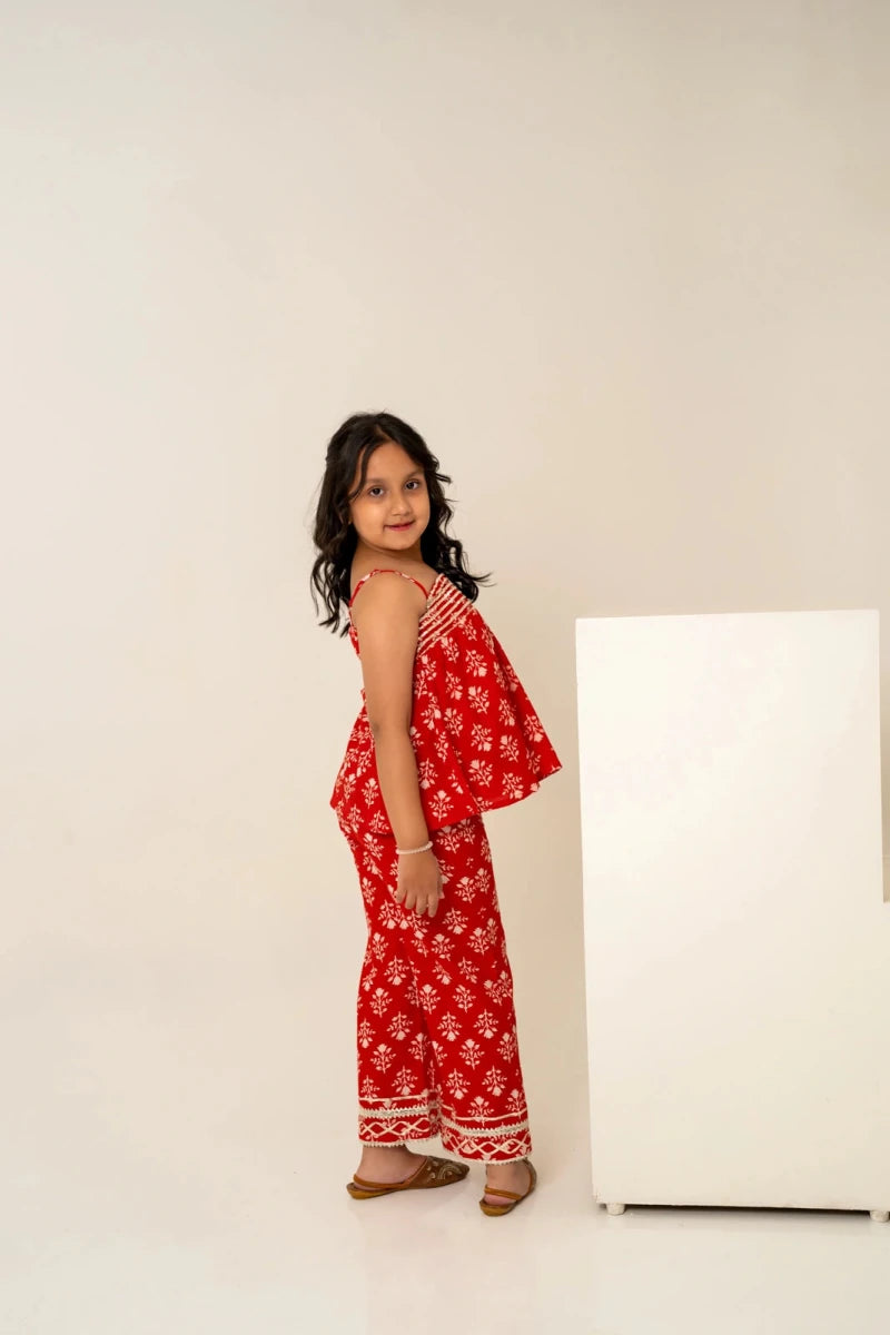KHILKARI THE RED BUTI-FUL COTTON HAND BLOCK TWIN SET - Pomcha Jaipur