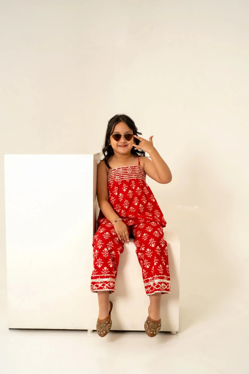 KHILKARI THE RED BUTI-FUL COTTON HAND BLOCK TWIN SET - Pomcha Jaipur