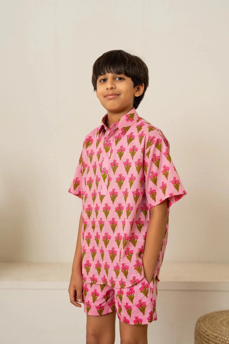 KHILKARI TINY TULIP COTTON HAND-BLOCK CO-ORD SET - Pomcha Jaipur