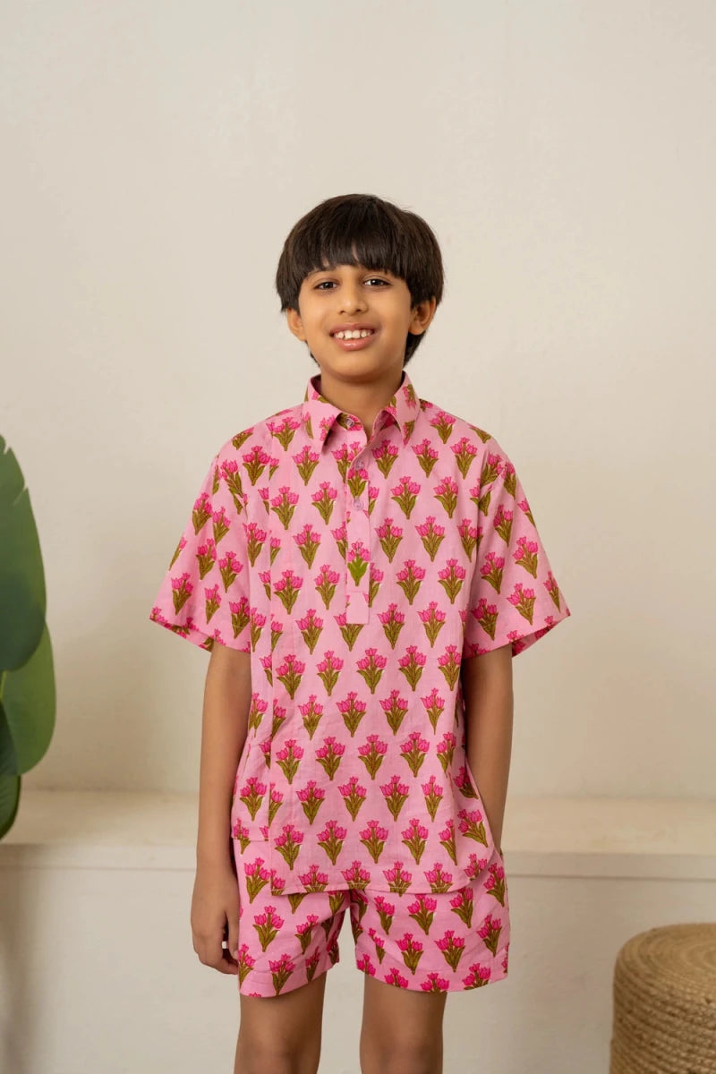 KHILKARI TINY TULIP COTTON HAND-BLOCK CO-ORD SET - Pomcha Jaipur