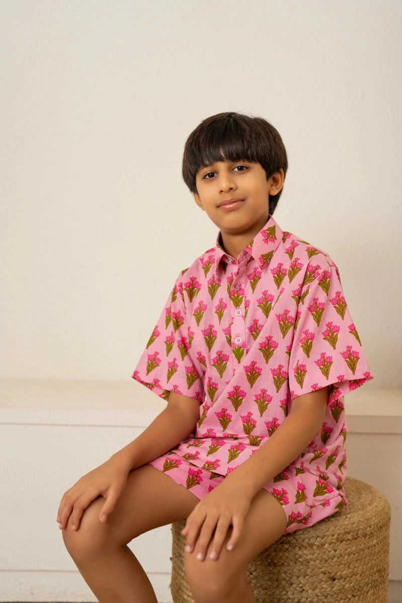 KHILKARI TINY TULIP COTTON HAND-BLOCK CO-ORD SET - Pomcha Jaipur