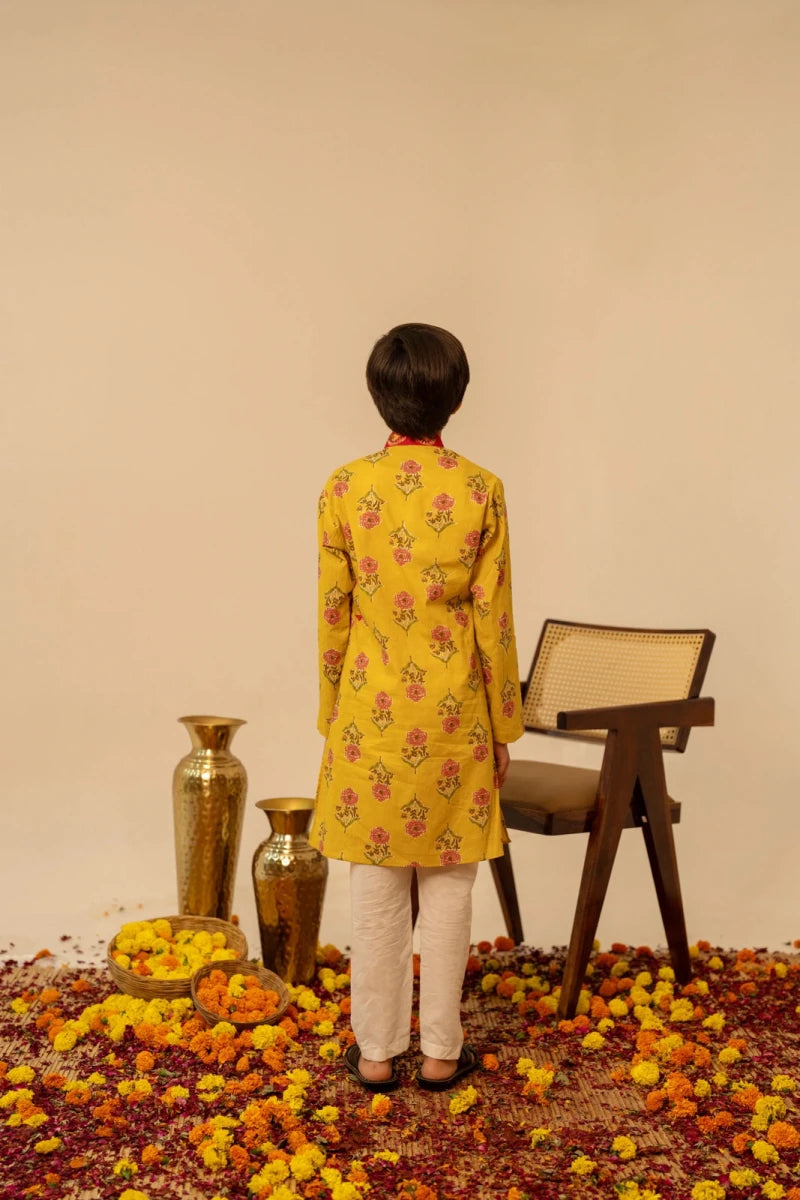 KHILKARI YELLOW BEE COTTON HAND BLOCK KURTA SET - Pomcha Jaipur