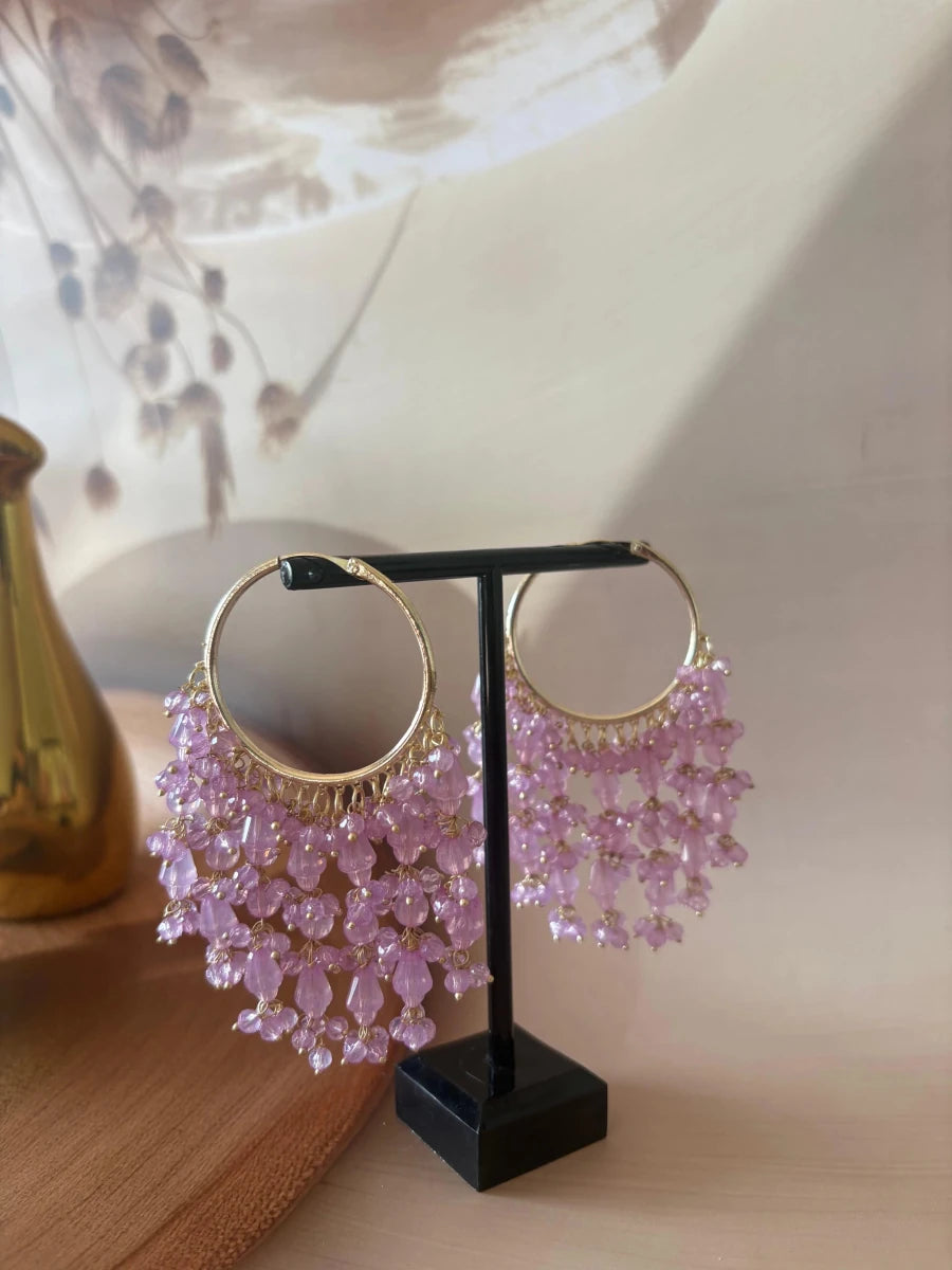 LILAC PEARL DROP JHUMKA SET - Pomcha Jaipur