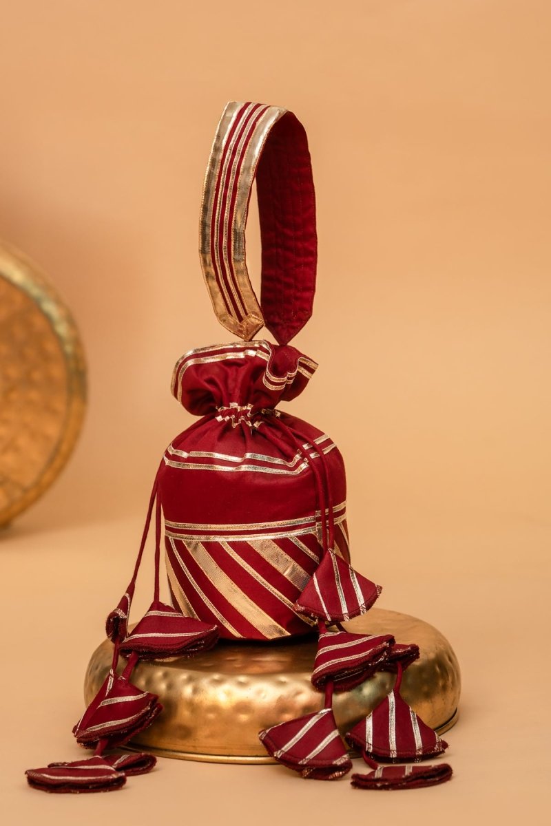 MAROON RANG GOTA PATTI POTLI BAG - Pomcha Jaipur