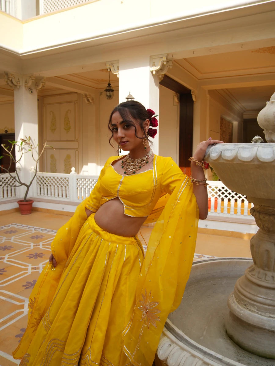 MEHFIL BASANT BAHAR ORGANZA GOTA PATTI LEHENGA SET WITH ORGANZA DUPATTA - Pomcha Jaipur