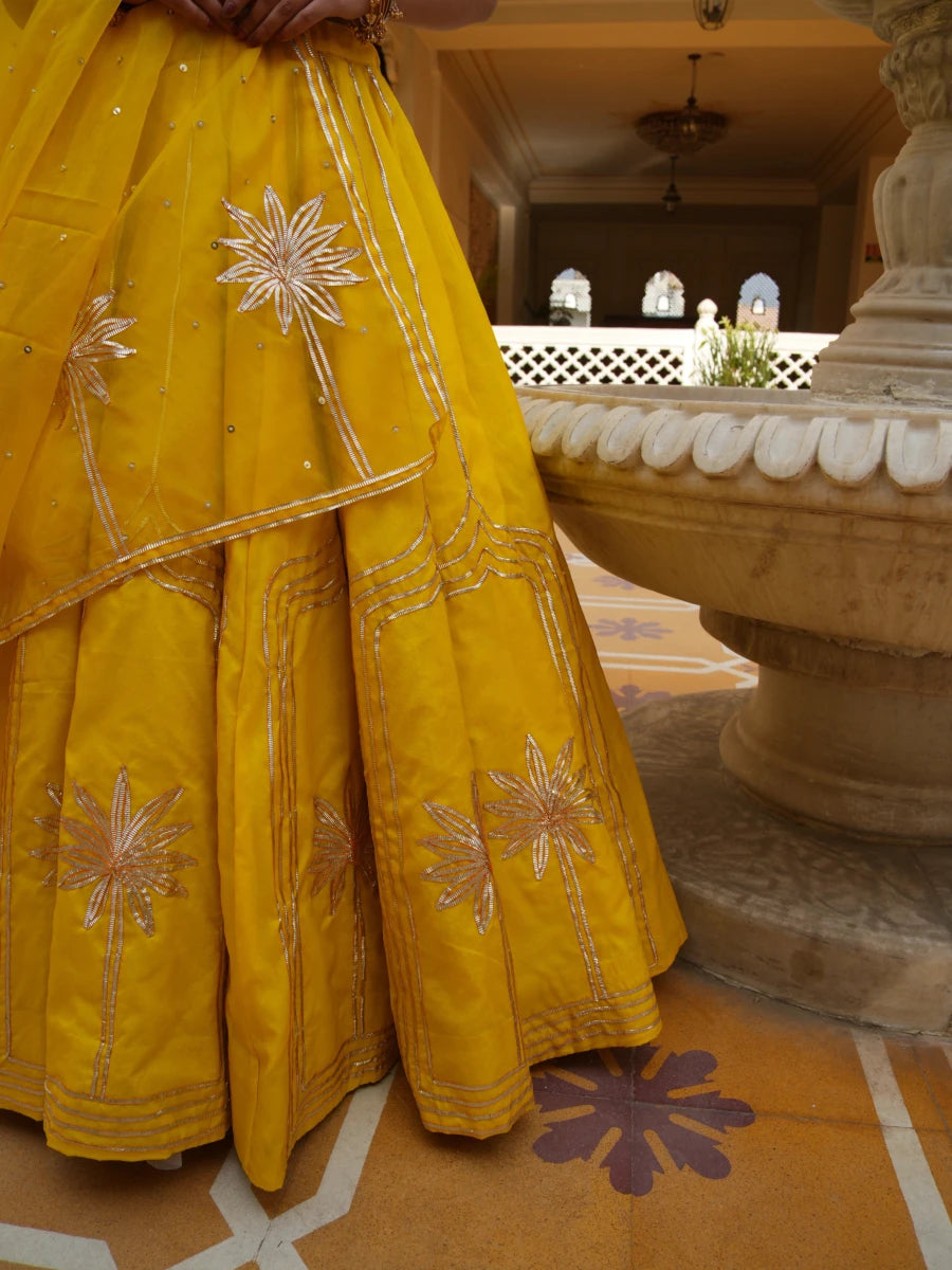 MEHFIL BASANT BAHAR ORGANZA GOTA PATTI LEHENGA SET WITH ORGANZA DUPATTA - Pomcha Jaipur