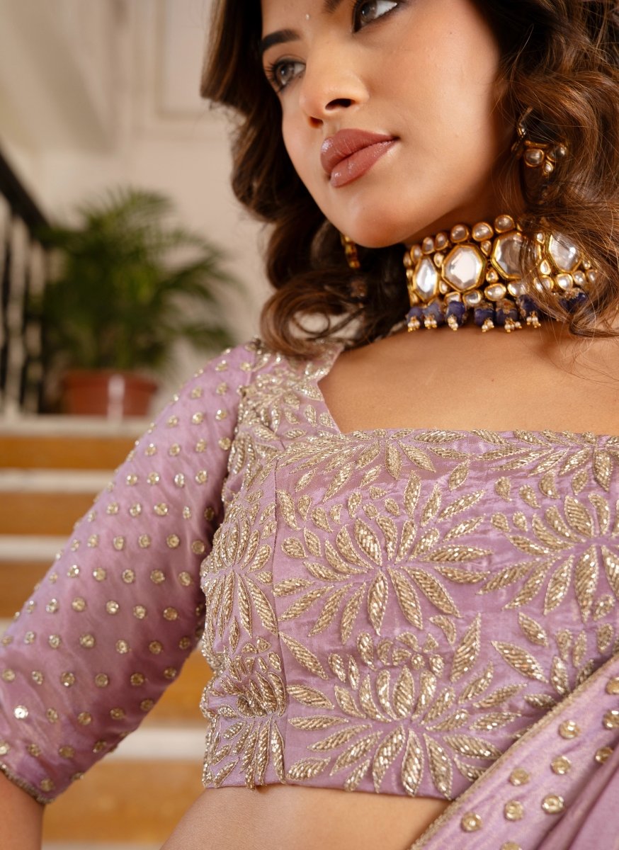 MEHFIL KOMAL LAVENDER COSMOS TUBE LIGHT HANDWORK LEHENGA SET WITH DUPATTA - Pomcha Jaipur