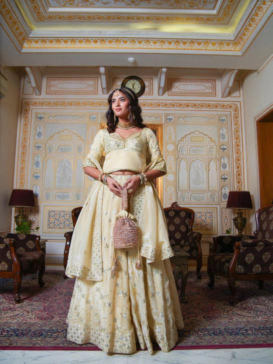 MEHFIL SUNEHRI GOLD GOTA PATTI KARIGARI COSMO LEHENGA SET WITH DUPATTA - Pomcha Jaipur