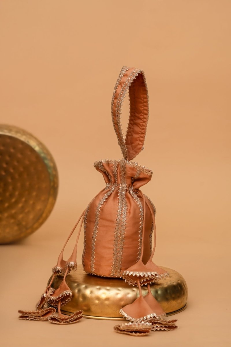 MUSTURD MIST GOTA PATTI POTLI BAG - Pomcha Jaipur