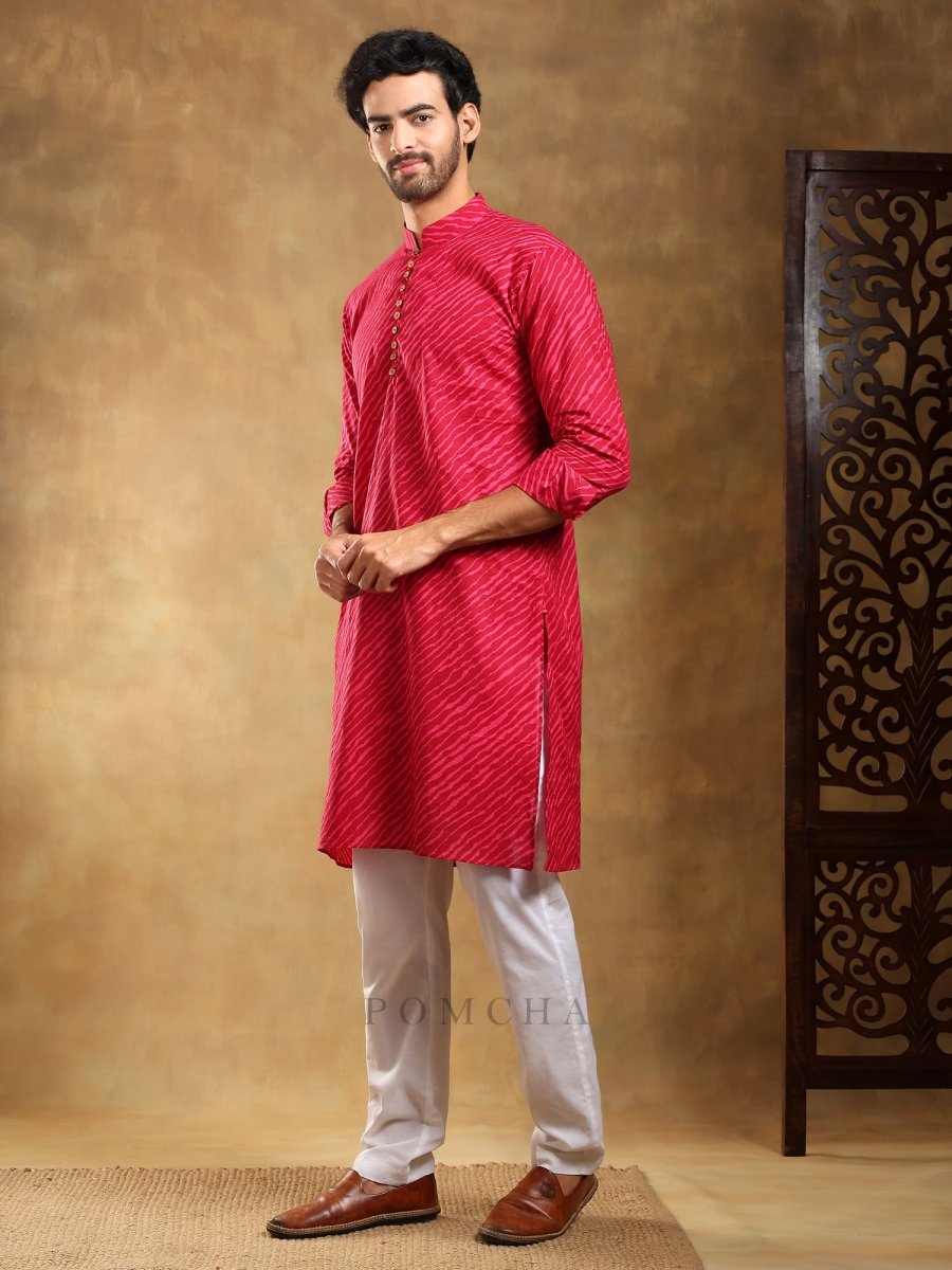 NAVRANG PINK COTTON LEHERIYA KURTA SET - Pomcha Jaipur