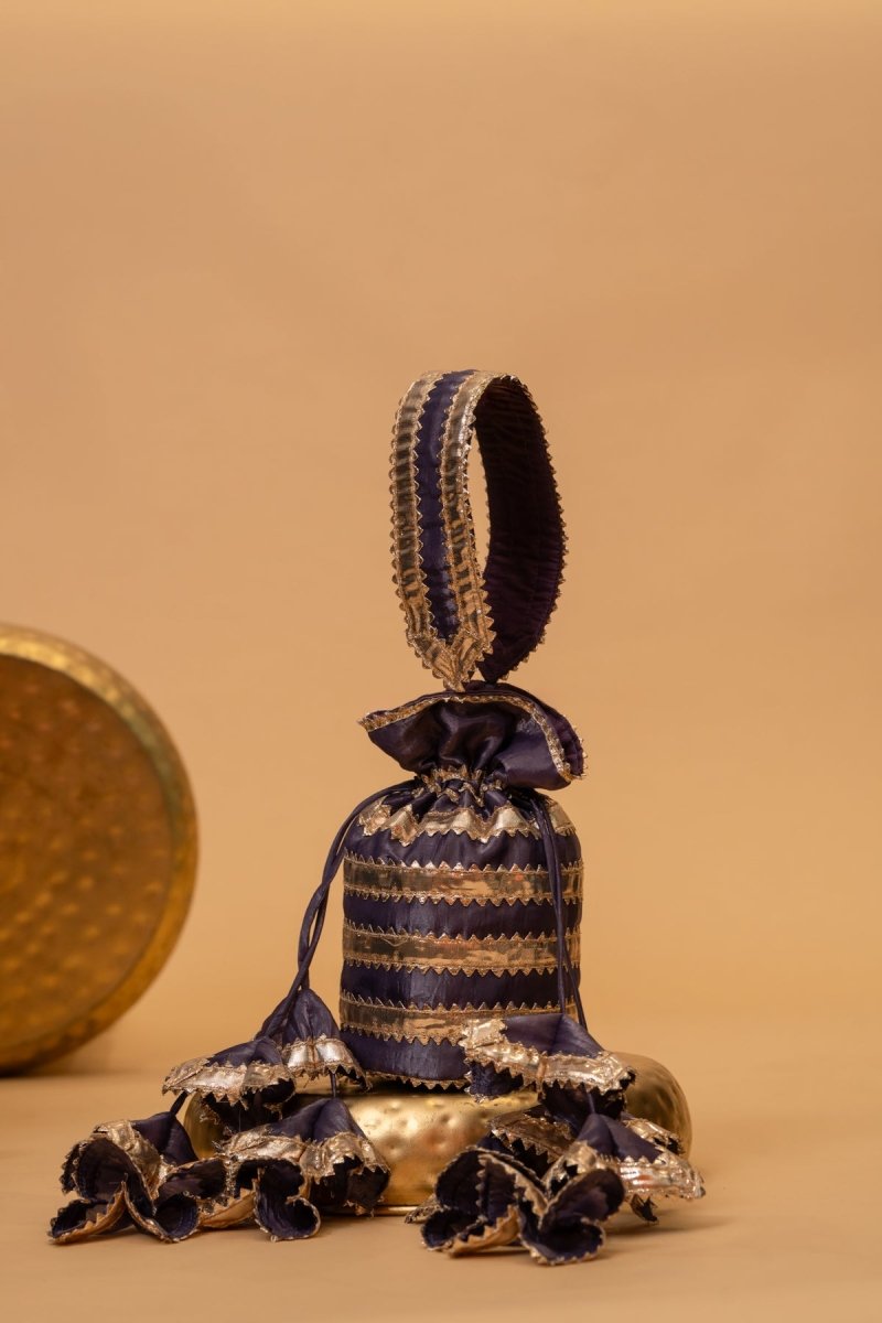 NEEL BLUE GOTA PATTI POTLI BAG - Pomcha Jaipur