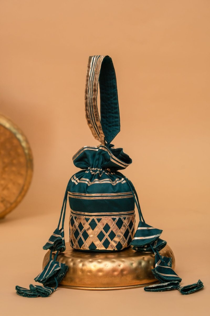 NOOR FIROZI RANG GOTA PATTI POTLI BAG - Pomcha Jaipur
