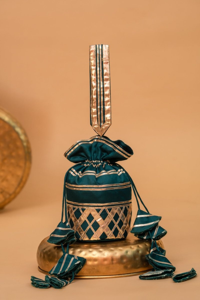 NOOR FIROZI RANG GOTA PATTI POTLI BAG - Pomcha Jaipur