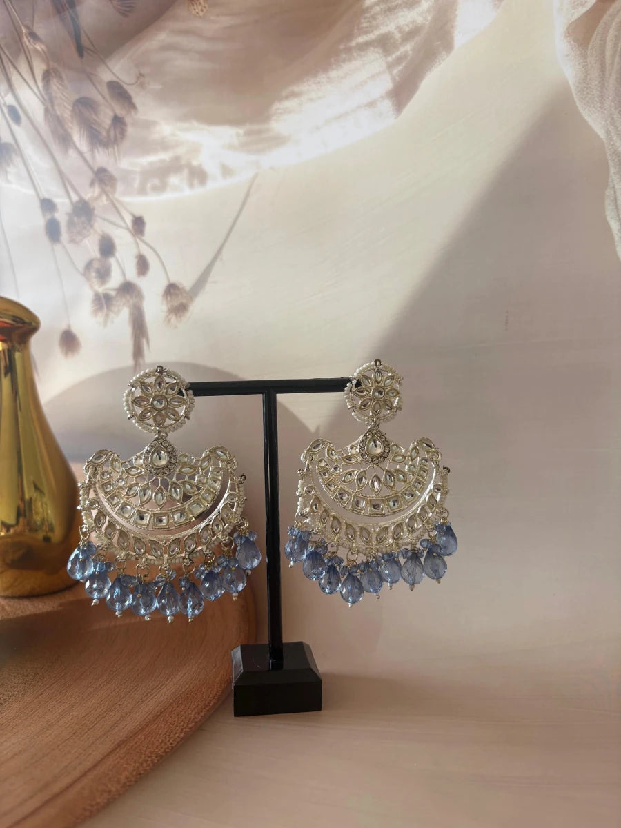 PINK BLUE KUNDAN STUDDED EARRING SET - Pomcha Jaipur
