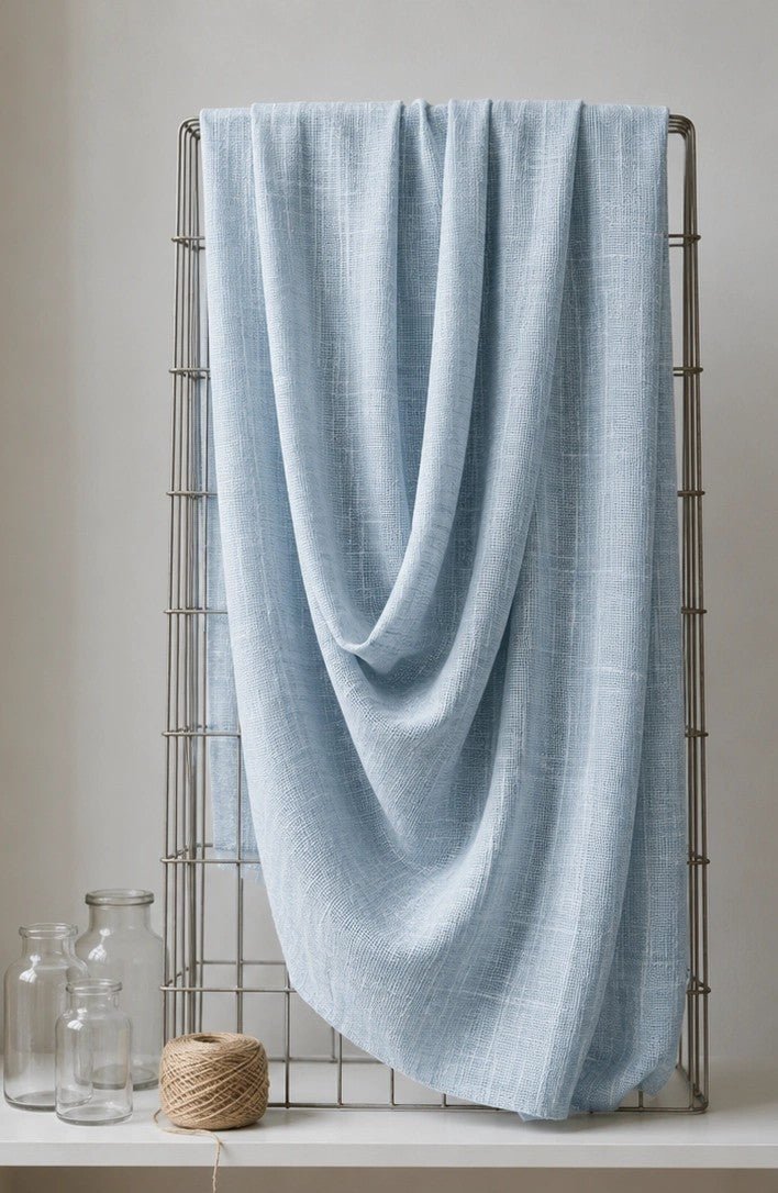 POWDER BLUE PURE COTTON SLUB FABRIC - Pomcha Jaipur