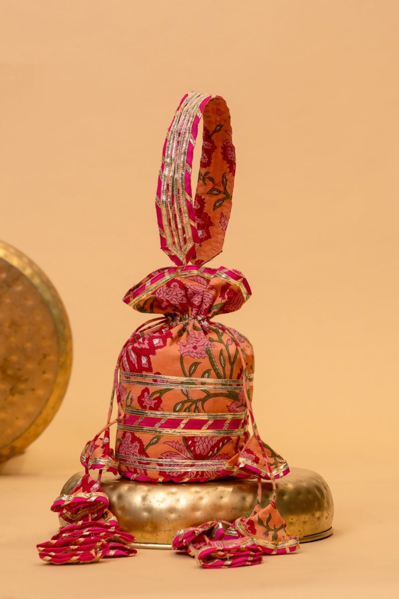 PRINTED GOTA WORK POTLI BAG - Pomcha Jaipur