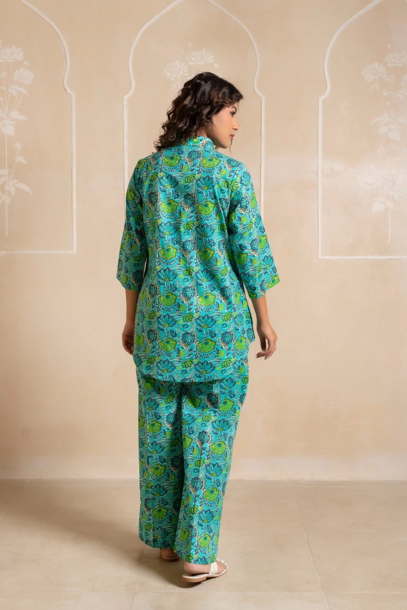 RANG MALHAAR BLUE HAND BLOCK COTTON CO - ORD SET - Pomcha Jaipur