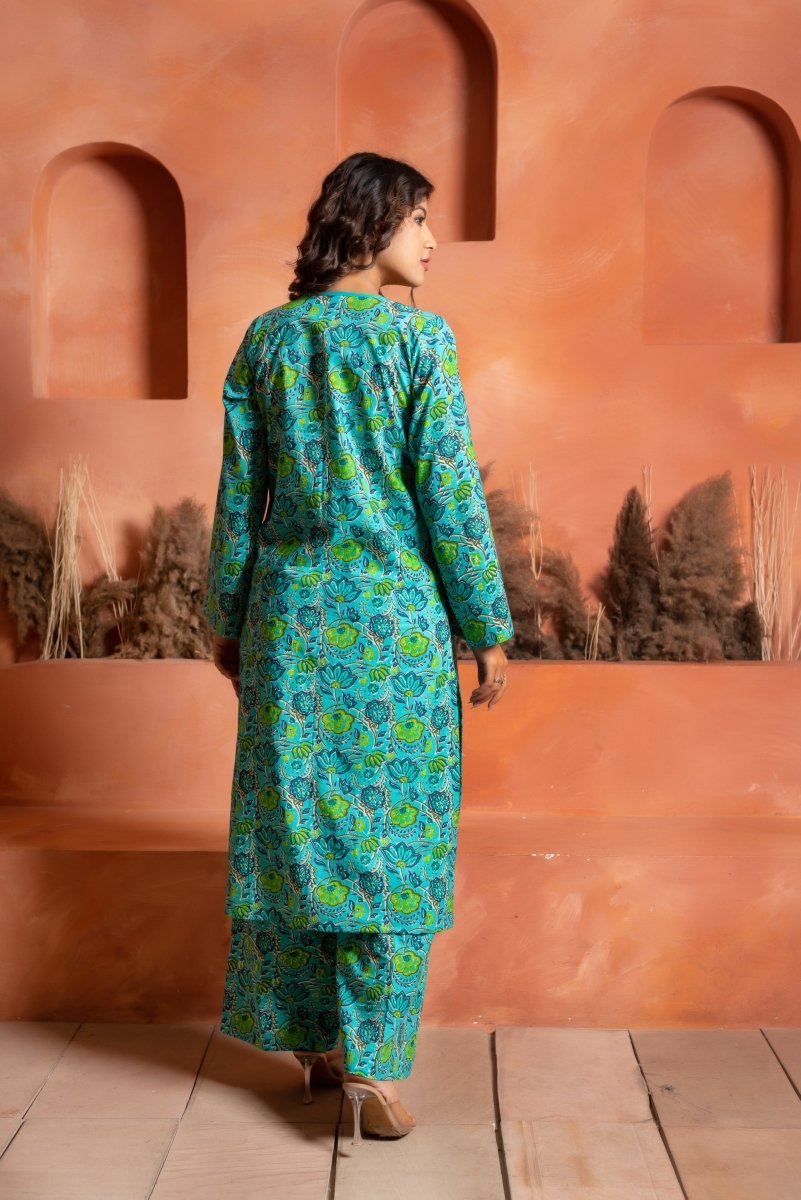 RANG MALHAAR LEHAR BLUE HAND BLOCK CO - ORD SET - Pomcha Jaipur