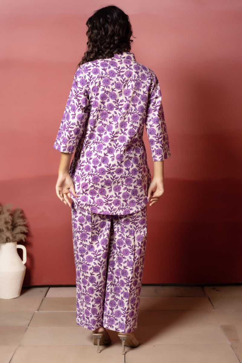 RANG MALHAAR PURPLE HAND BLOCK COTTON CO - ORD SET - Pomcha Jaipur
