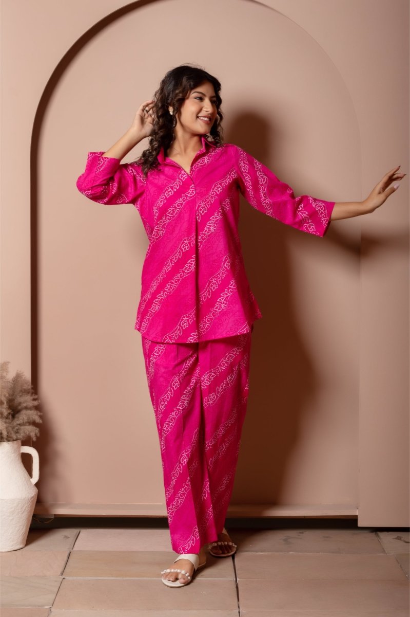 RANG MALHAAR RAANI PINK BANDHEJ COTTON CO - ORD SET - Pomcha Jaipur