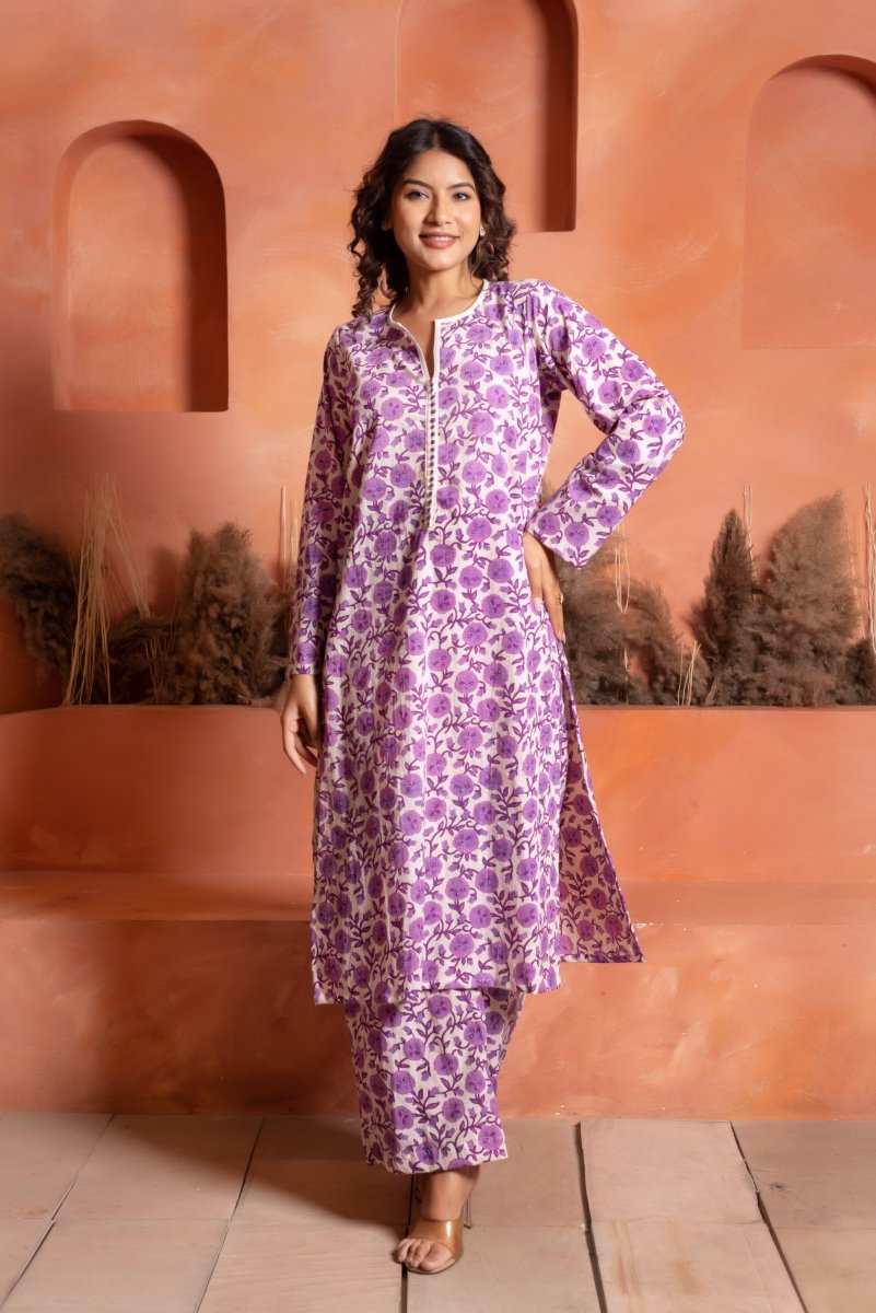 RANG MALHAAR SANJH LAVENDER HAND BLOCK CO - ORD SET - Pomcha Jaipur