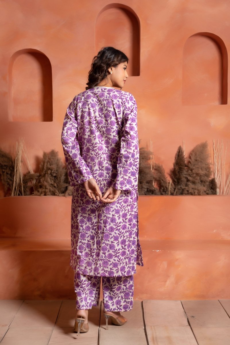RANG MALHAAR SANJH LAVENDER HAND BLOCK CO - ORD SET - Pomcha Jaipur