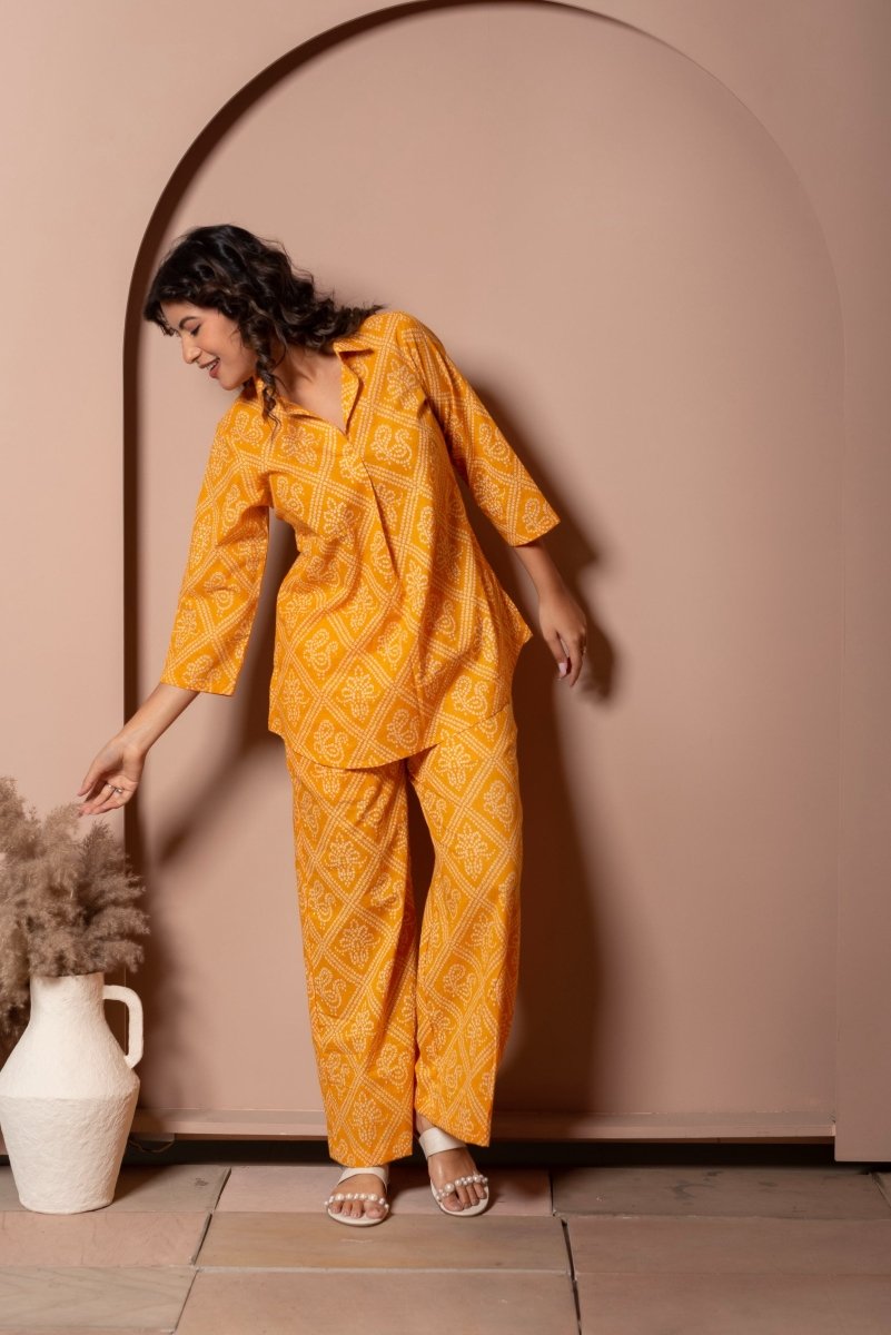 RANG MALHAAR YELLOW BANDHEJ COTTON CO - ORD SET - Pomcha Jaipur